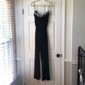 WHBM Black Jumpsuit gold and silver detail detail